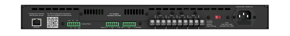 AtlasIED AZA404 Four-Channel Amplifier – 100W per Channel with DSP & Dante Option