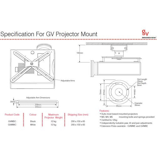 Grandview Grandview - Direct to Ceiling Projector Mount - Black Mounts and Stands – Image 4