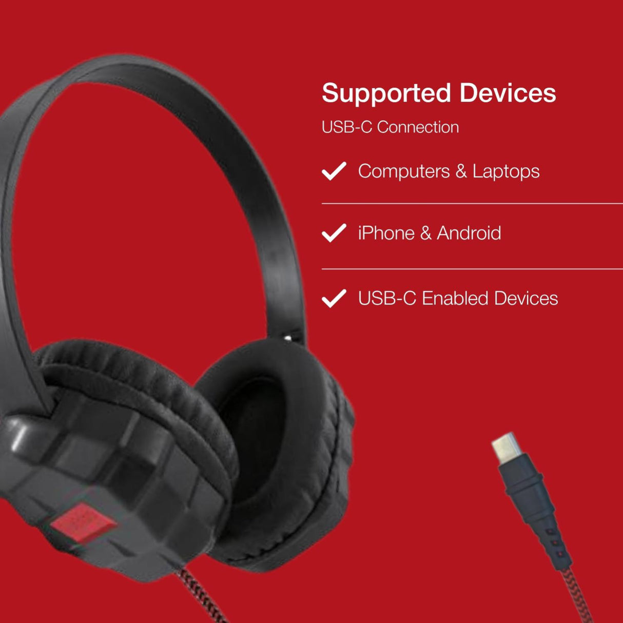 Shintaro SH-131V2 USB-C headset shown with supported device list.