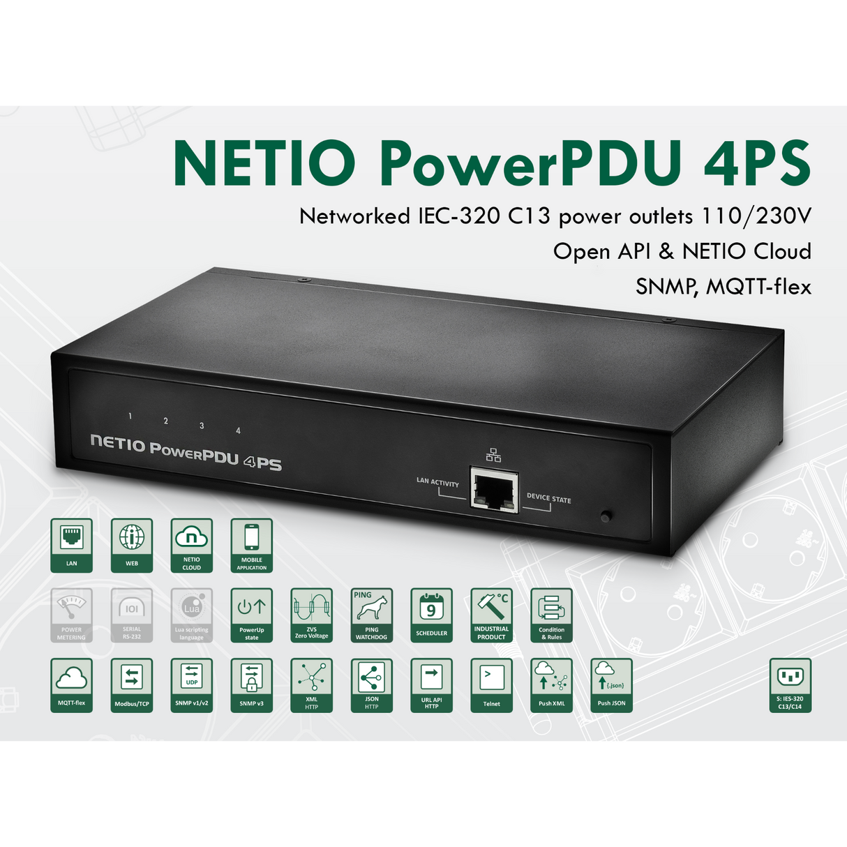 NETIO PowerPDU 4PS 4-Outlet IP-Controlled PDU (Desktop)
