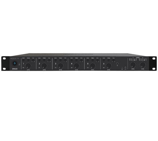 InDesign ZM622 1U rack-mount mixer amplifier with multiple input and volume controls.
