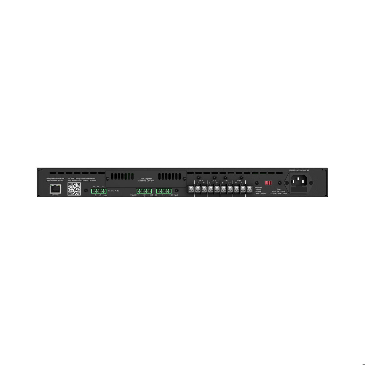 AtlasIED AZA804 Four-Channel Amplifier – 200W per Channel with DSP & Dante Option
