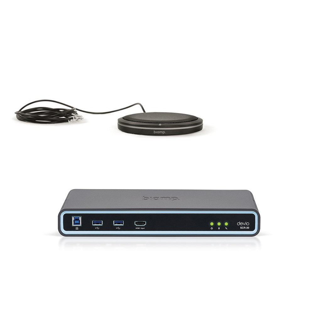Biamp Devio SCR-20TX Conferencing Hub + Parlé Tabletop Mic - Black Unified Communications