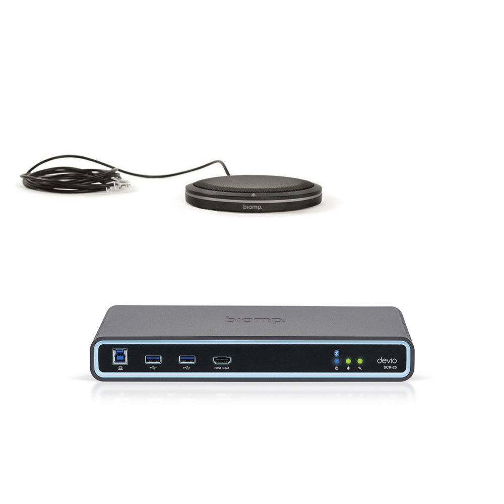 Biamp Devio SCR-25TX Conferencing Hub + Parlé Tabletop Mic - Black Unified Communications