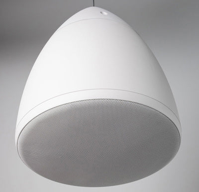 Angled view of the EZP-6020WH pendant ceiling speaker.