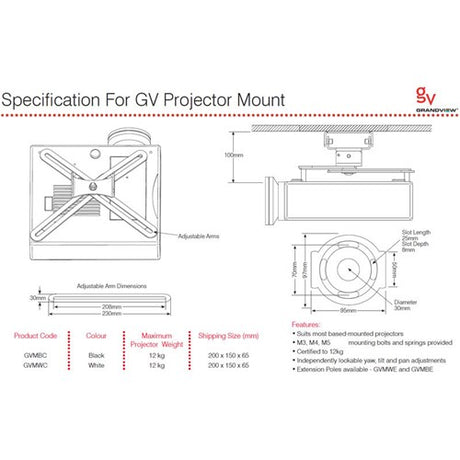 Grandview Grandview - Direct to Ceiling Projector Mount - Black Mounts and Stands – Image 4