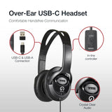 Shintaro USB-C Over-Ear Headset – In-Line Mic, Volume Control, USB-A Adapter, 40mm Drivers