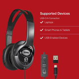 Shintaro USB-C Over-Ear Headset – In-Line Mic, Volume Control, USB-A Adapter, 40mm Drivers