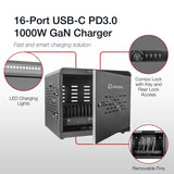 Shintaro 16-Port USB-C PD3.0 1000W GaN Charging Cabinet – Smart Power Management via App
