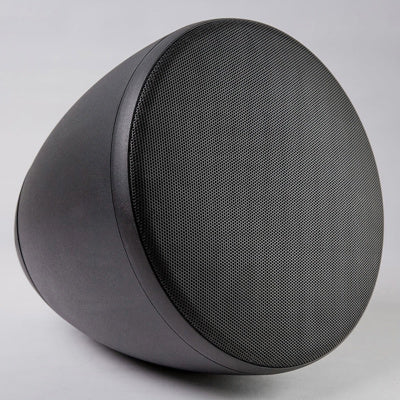 Angled close-up view of the black EZP-6020BBK pendant ceiling speaker grille.