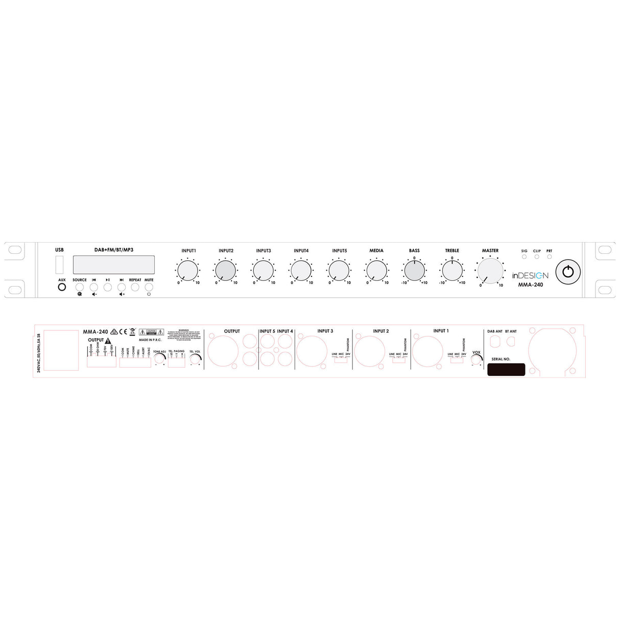 inDESIGN MMA-240 240W Multi-Media Mixer Amplifier (1RU)