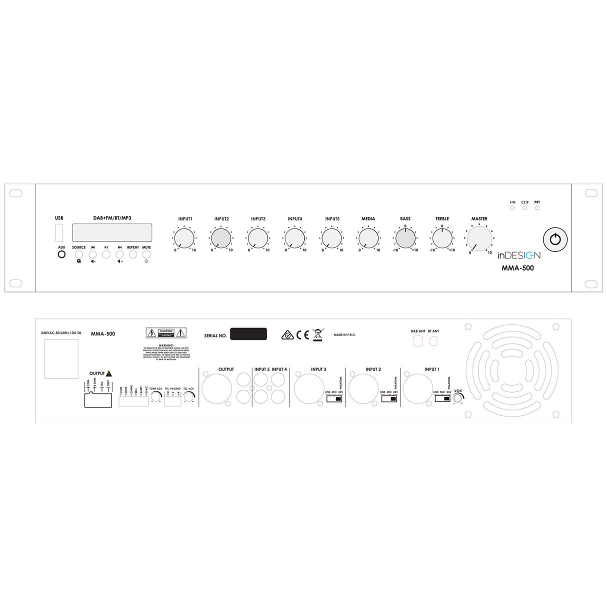 inDESIGN MMA-500 500W Multi-Media Mixer Amplifier (2RU)